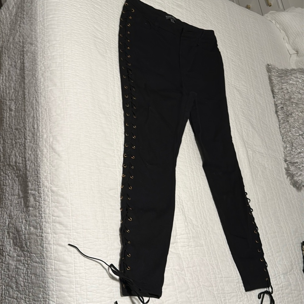 Black Lace Up Jeans